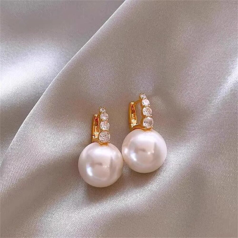 🆕 Women Gold Pearl Drop Earrings Dainty Wedding Diamond Fashion Jewelry Gift - Picture 3 of 6